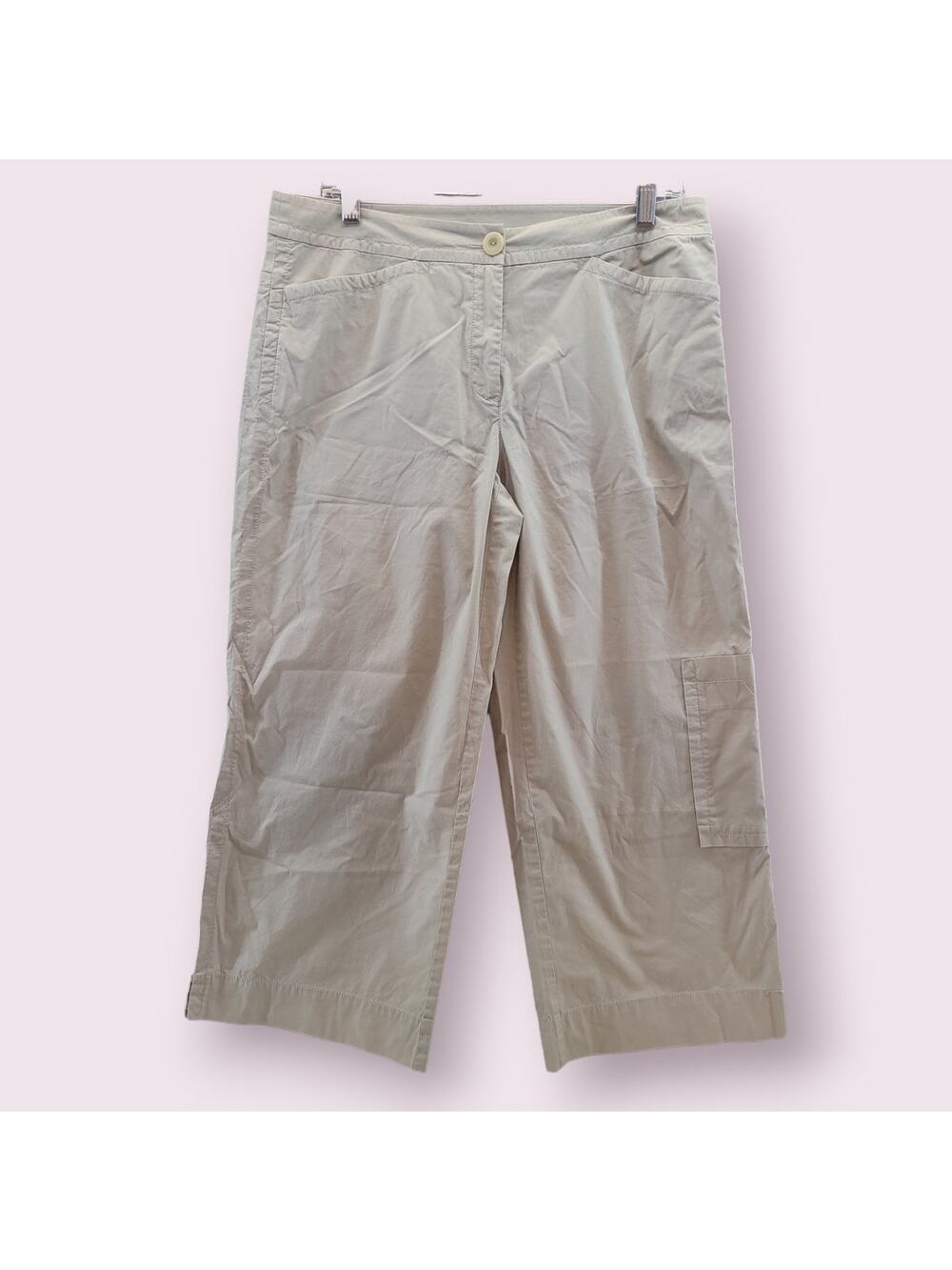 Eileen Fisher Wide Leg Cropped Pants Tan Lagenlook Small